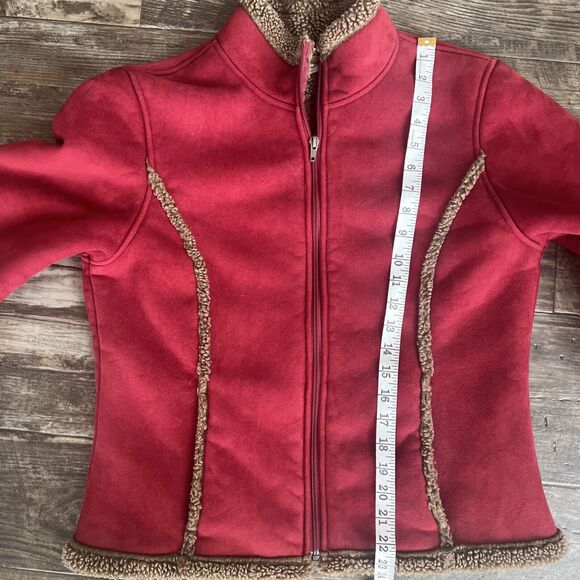 LL Bean Suede Jacket Sherpa Lined Floral Design Womens Size Medium‎ Red Coat - Picture 5 of 9
